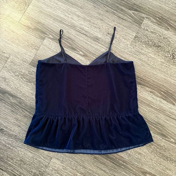 J. Crew Navy Velour Spaghetti Strap Peplum Top - Picture 6 of 6